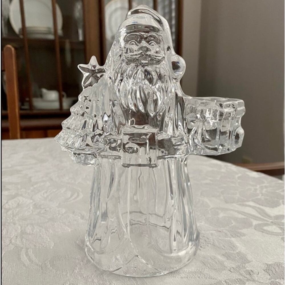 Crystal Glass Santa Claus Candle Holder Figurine 24% Lead Christmas St. Nick 7.5